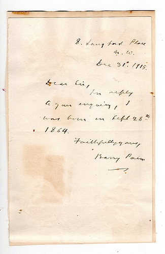 Autograph Letter to Unnamed Correspondent, dated 31 December 1915